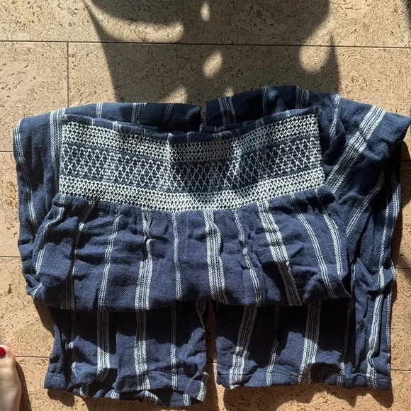 Wide Leg Blue Striped Pull-On Pants - Picture 4 of 5